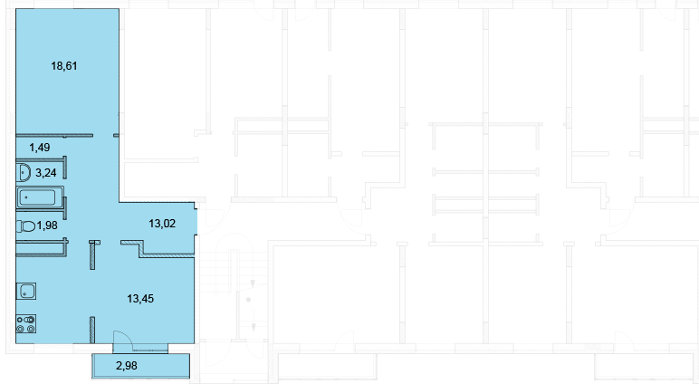 Двухкомнатная квартира 61.92 м²