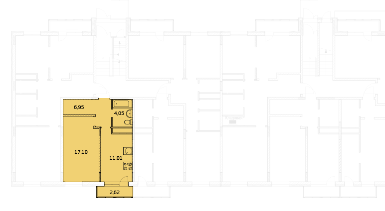 Однокомнатная квартира 40.76 м²