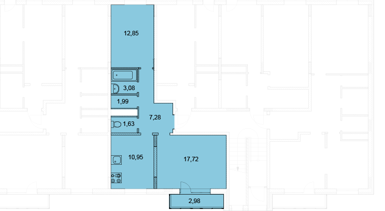 Двухкомнатная квартира 56.4 м²