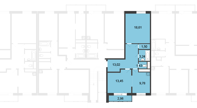 Двухкомнатная квартира 61.92 м²