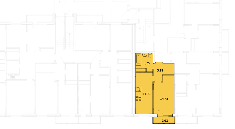 Однокомнатная квартира 41.51 м²