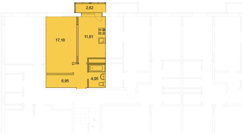 Однокомнатная квартира 40.76 м²